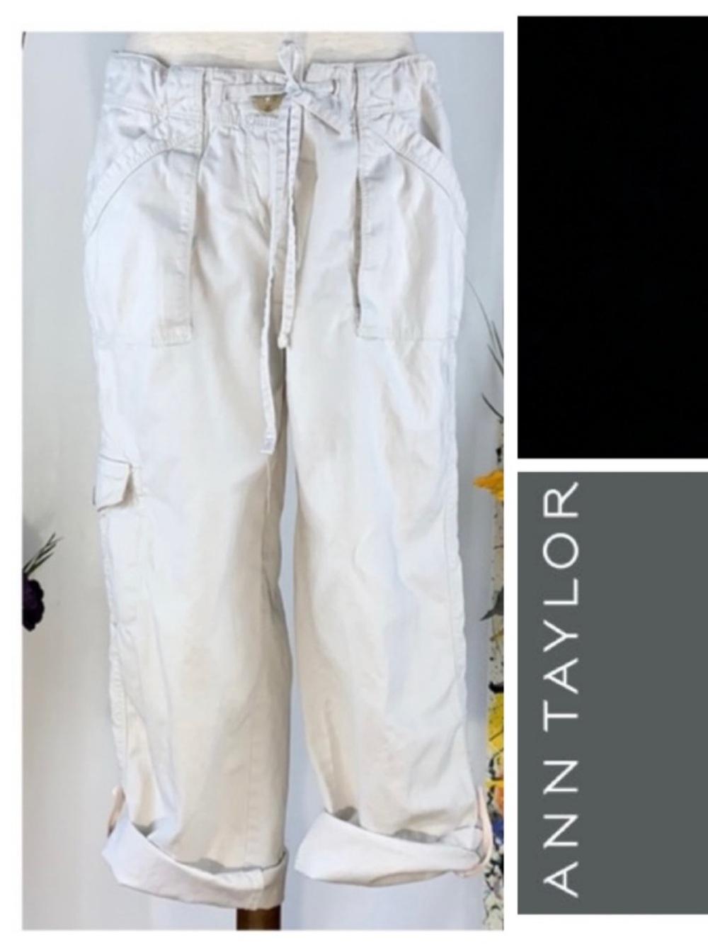 Ann Taylor cream capris styled cropped jeans.